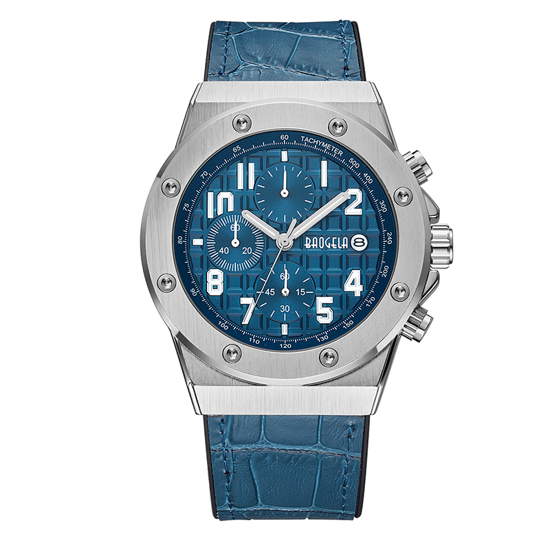 Baogela Men \\\\\'s Chronograph Quartz Watches 2022 New New Sports Sports Disual Watch Watch Man Leather Clock 1805 Blue