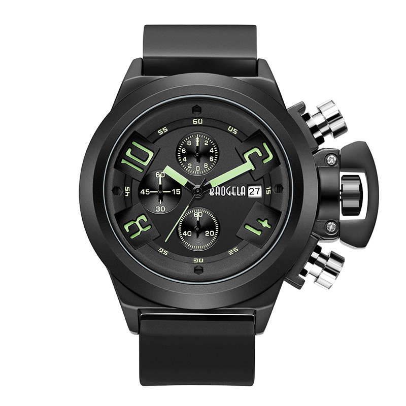 Baogela Chronograph Watch Top Brand Luxury Luminous Silicone Quartz Wrist Wrist Hournes Military Sports Wristwatch for Man 1606 Green