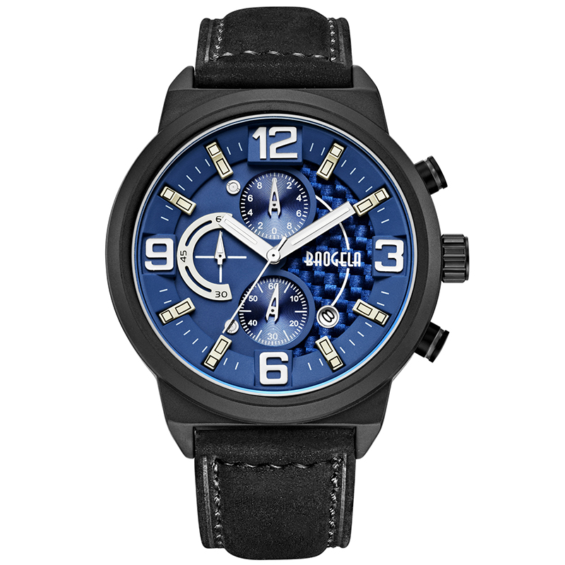Baogela Men \\\\\'s Black Sports Quartz Watch Leisure Fashion Tensing Watch Watch عرض الرجال 1709 Black Blue