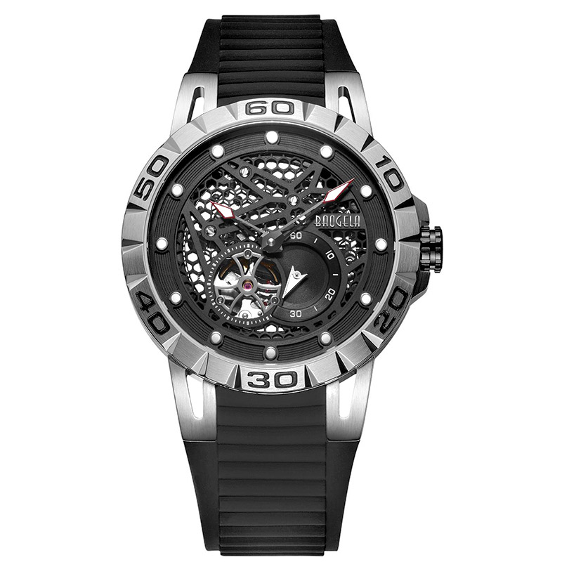 Baogela New Brand Brand Luxury Men \\\\\'s Watches Skeleton Automatic Mechanical Watch for Men Waterproof Wristwatch 6772 Black