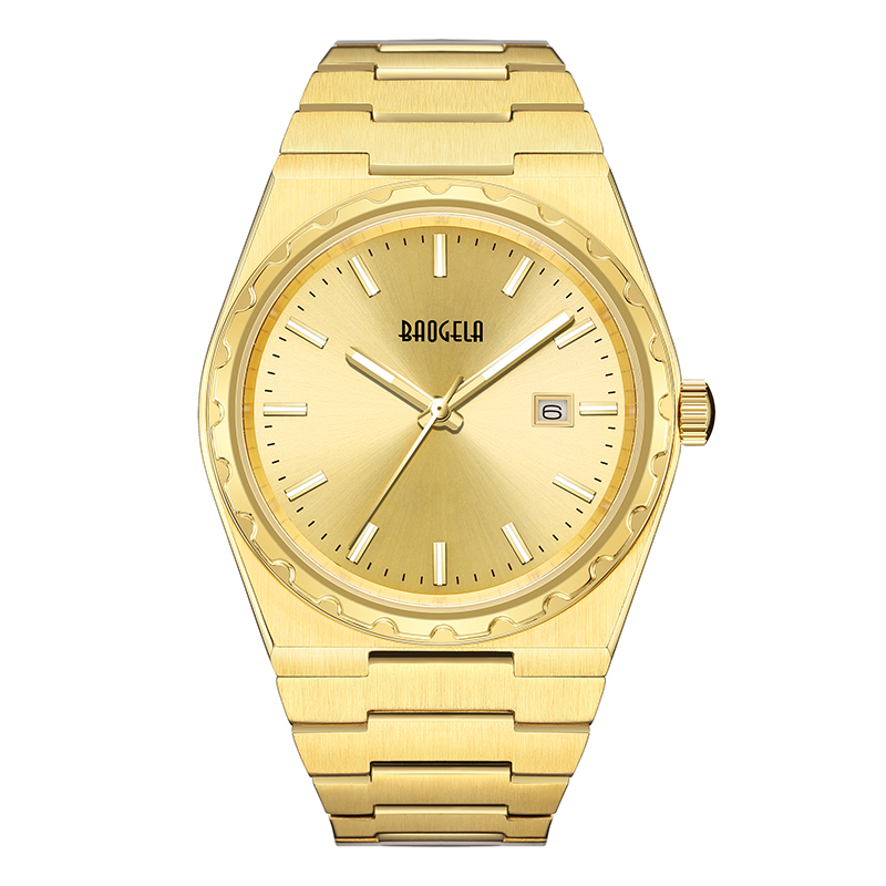 Baogela 40mm العلامة التجارية جميع الذهب الفولاذ المقاوم للصدأ الرجال \\\\ \'Wristwatch الكلاسيكية الأعمال 50M مقاوم للماء اليابان حركة الكوارتز للرجال 22801