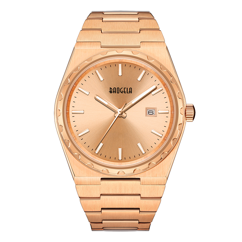 Baogela 40mm العلامة التجارية جميع الذهب الفولاذ المقاوم للصدأ الرجال \\\\ \'Wristwatch الكلاسيكية الأعمال 50M مقاوم للماء اليابان حركة الكوارتز للرجال 22801