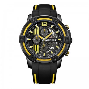 Baogel Men \\\\\'s Black Silicone Strap Quartz يشاهد Wristwatch Chronograph Sports for Man 3ATM مضيئة الأيدي الأصفر 22701